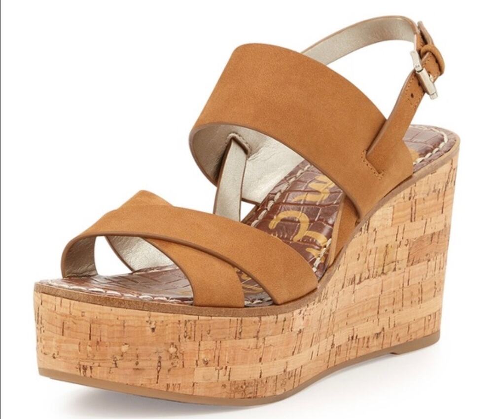 Sam Edelman Destiny Sandals Wedges Platform Sandal Tan Brown Strappy Sz 8